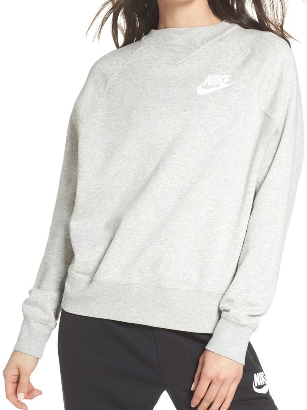 Nike Light Grey Heather Crew Sweatshirt with White Logo